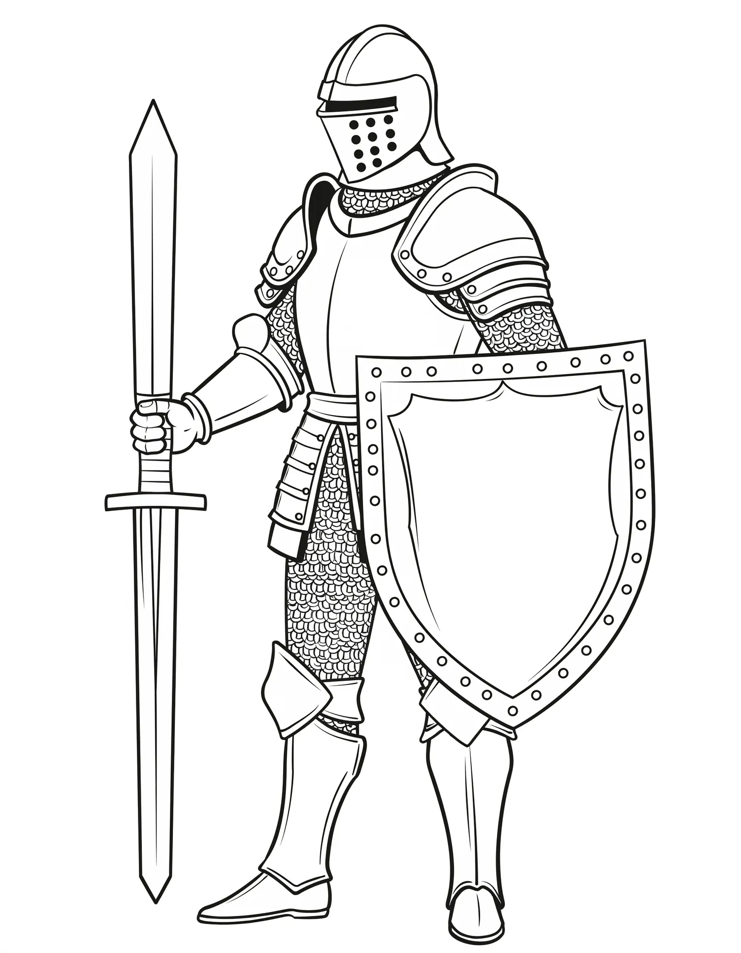 Chevalier en Armure Complète — Coloriage vintage à imprimer gratuitement